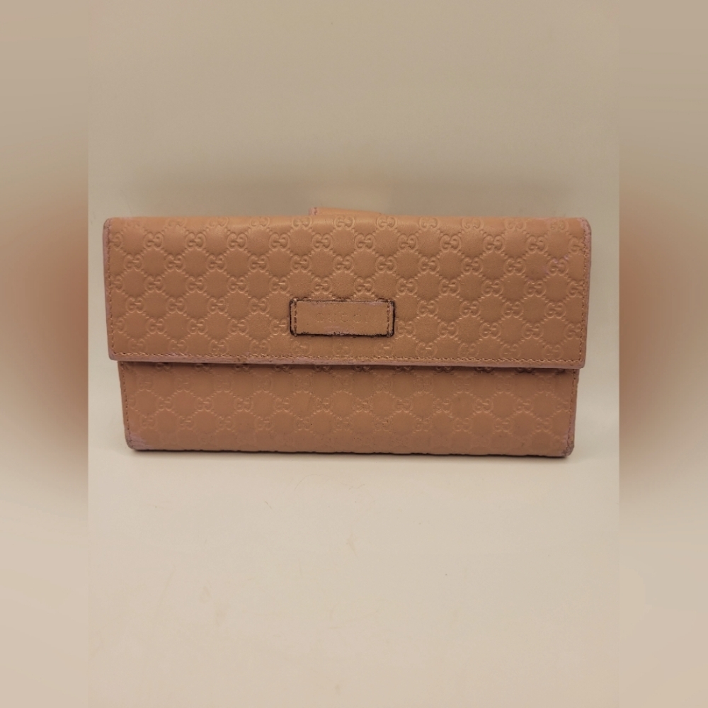 Gucci Microguccissim GG Logo Bifold Wallet Leather Long Flap Pink Women - Picture 1 of 3